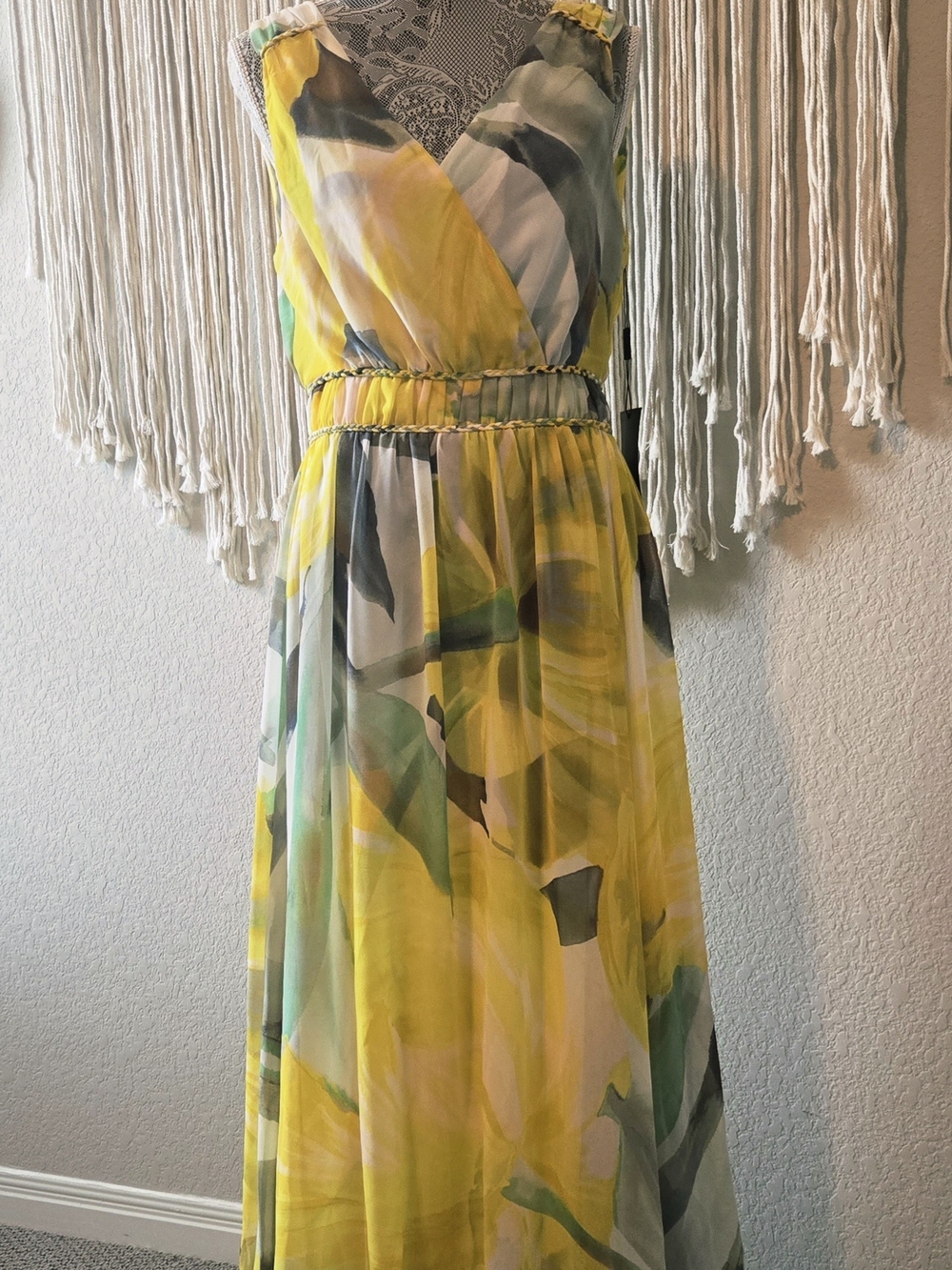 White House Black Market Yellow Floral Maxi Dress with V-Neck
